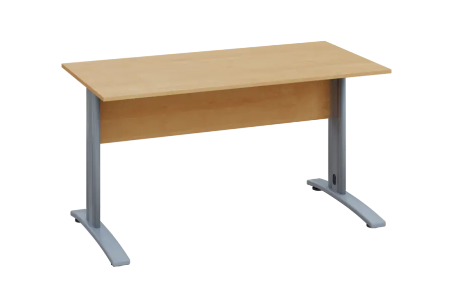 EPK 27 - 14 stůl kancelářský, kovová podnož stříbrná, deska 25 mm, široký 1400 mm, javor horský